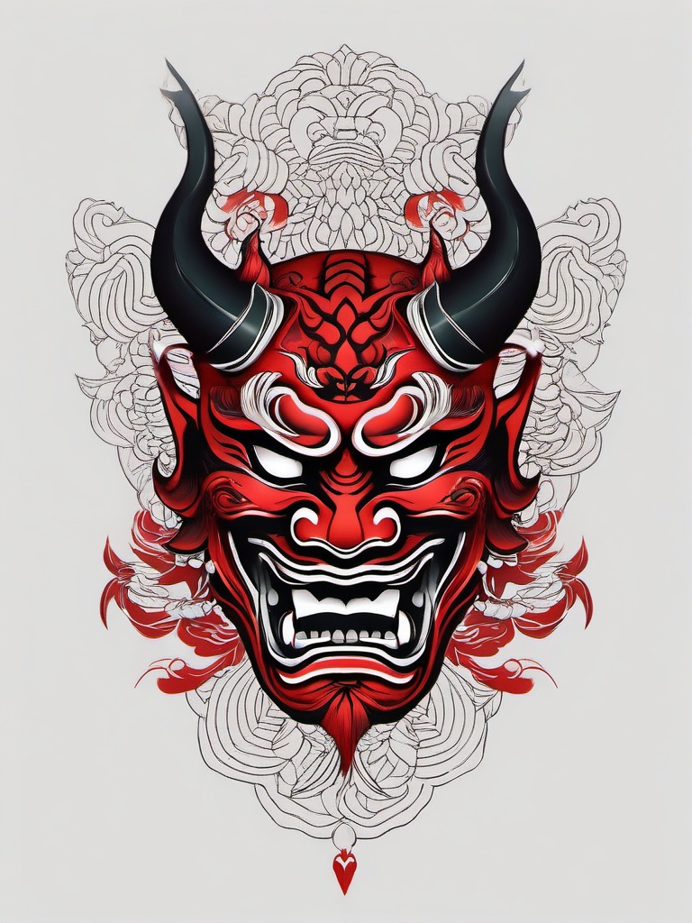 hannya mask tattoo red  simple color tattoo,white background,minimal