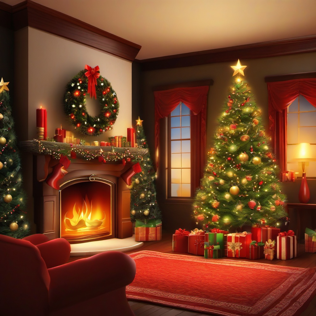 Xmas Tree clipart - xmas tree with a cozy fireplace  