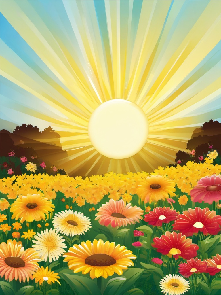 Sunshine clipart - sunshine illuminating a flower garden  