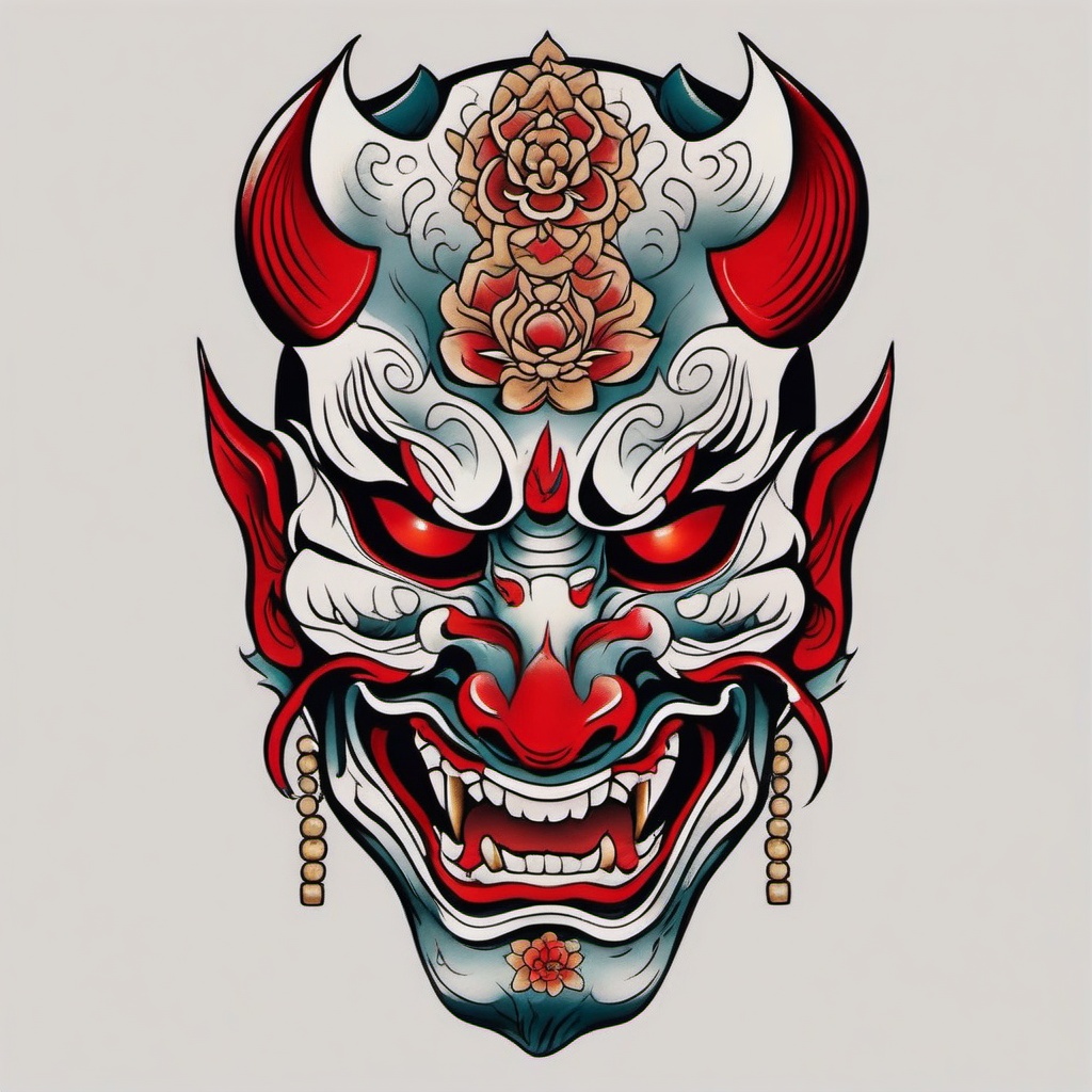 hannya tattoo traditional  simple color tattoo,white background,minimal