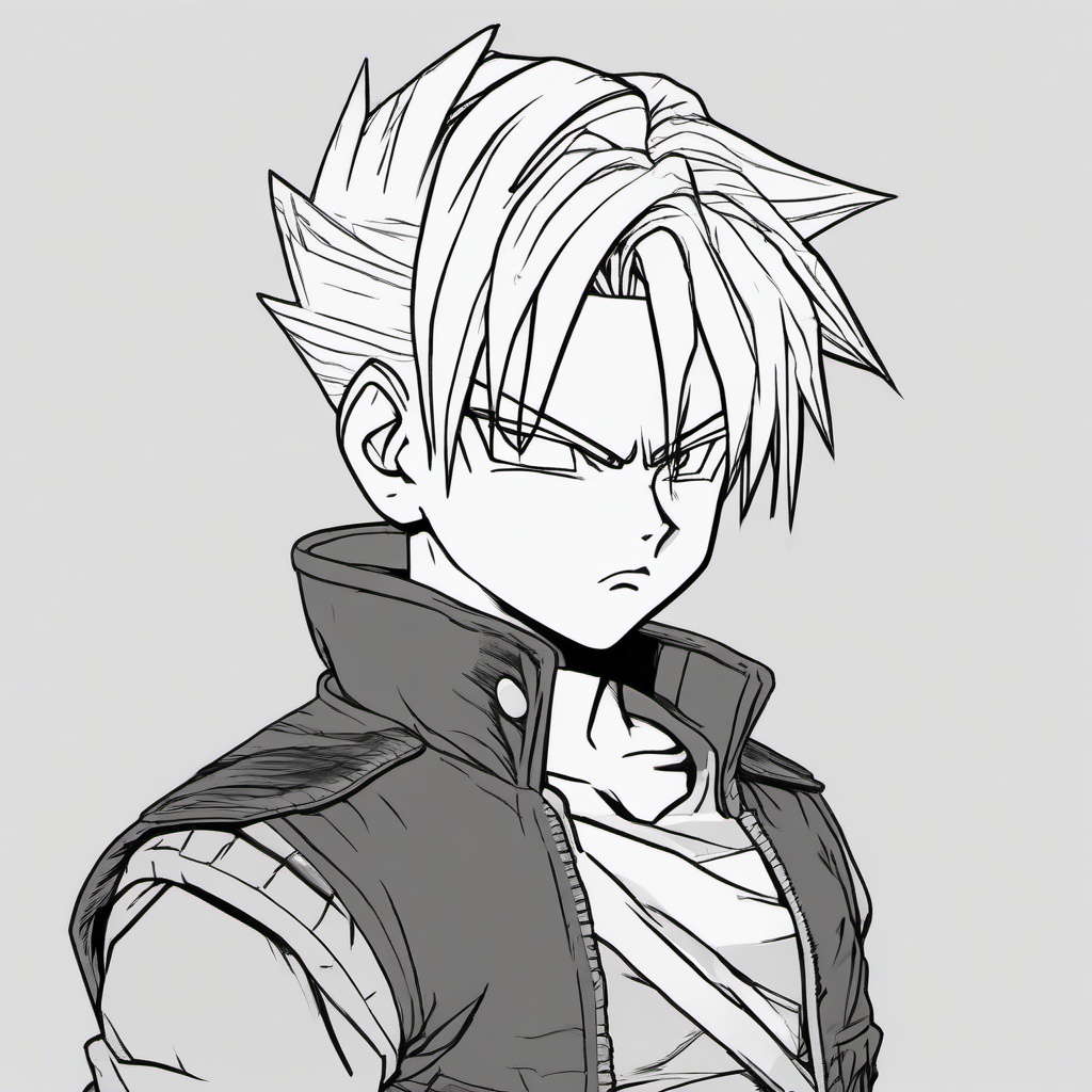 drawing of Trunks anime  minimal rough sketch scribbles,doodles,black and white