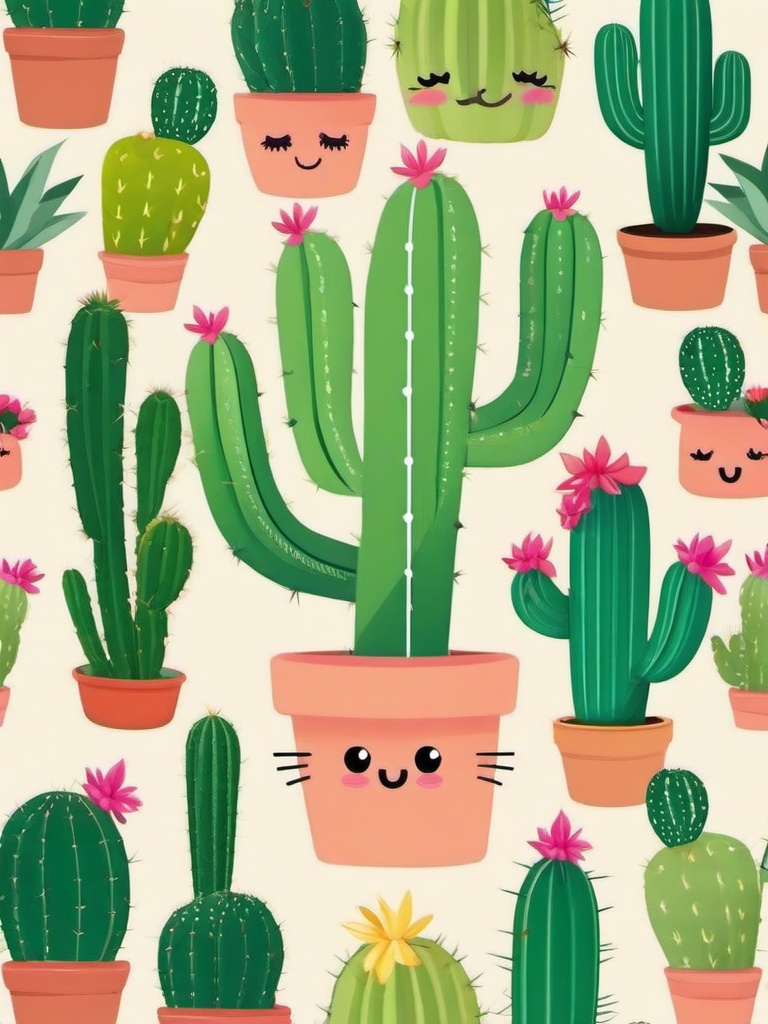 Cute Cactus Wallpaper - Adorable cactus with kawaii faces  ,mobile iphone background wallpaper