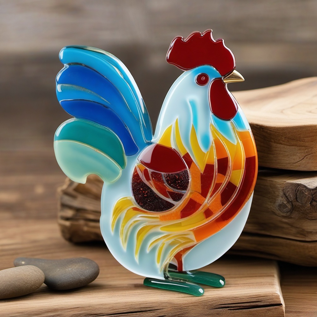 Fused Glass Rooster - Add a touch of farmhouse charm with fused glass rooster designs, showcasing these birds in bold and artistic patterns.  