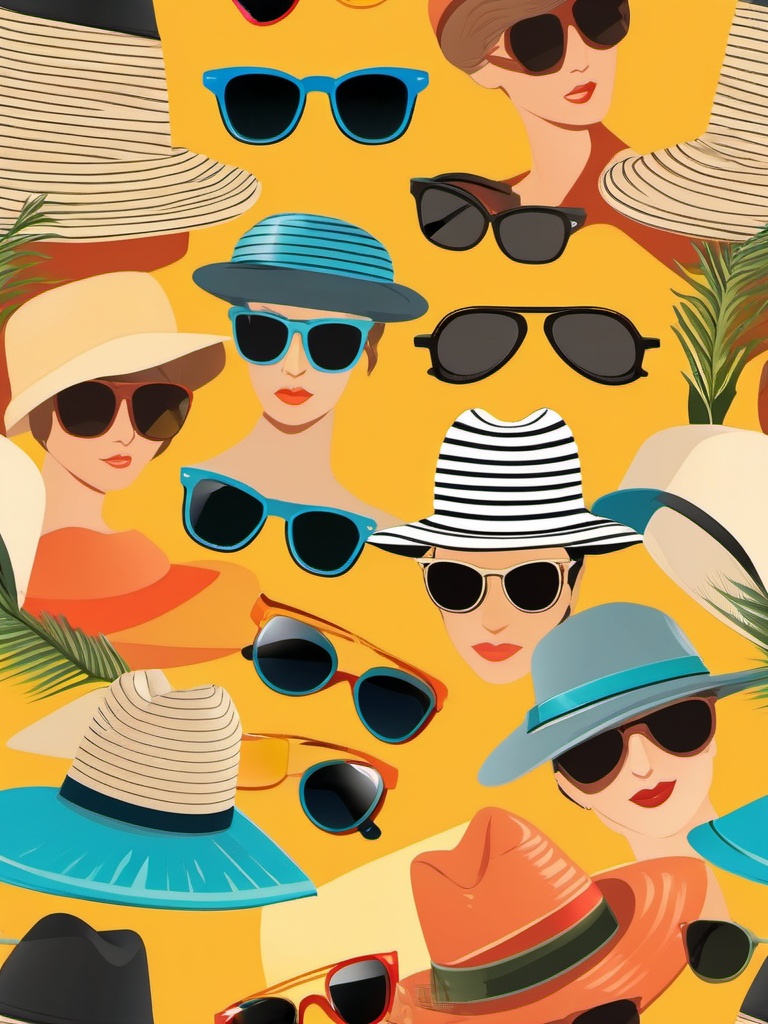 Sun Hat and Sunglasses clipart - Stylish summer accessories, ,vector color clipart,minimal