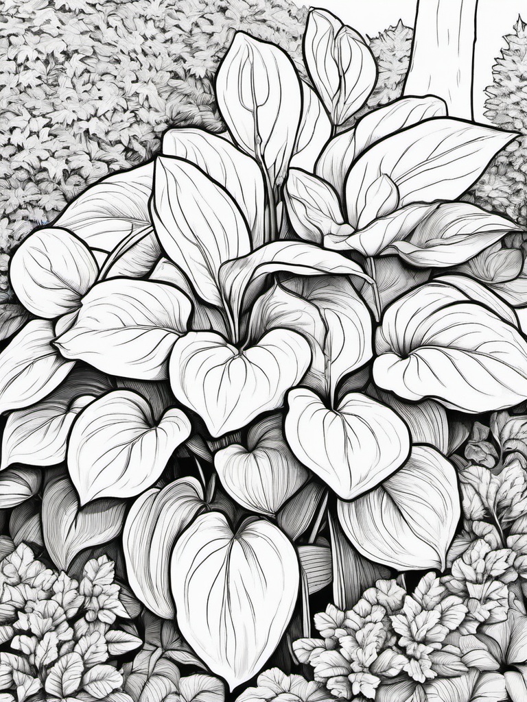 Plant Coloring Pages - Giant leafy hosta plant in a garden bed  simple coloring pages