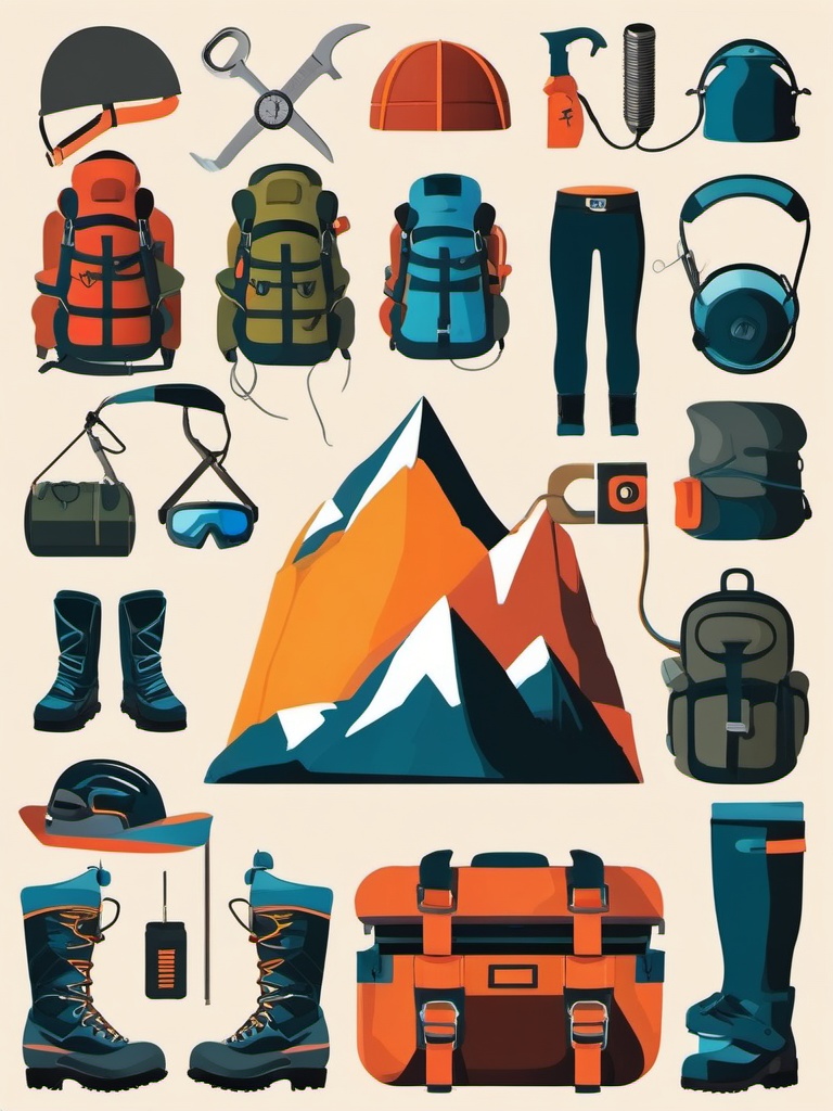 Mountain Climbing Gear Clipart - Climbing gear for scaling peaks.  color vector clipart, minimal style