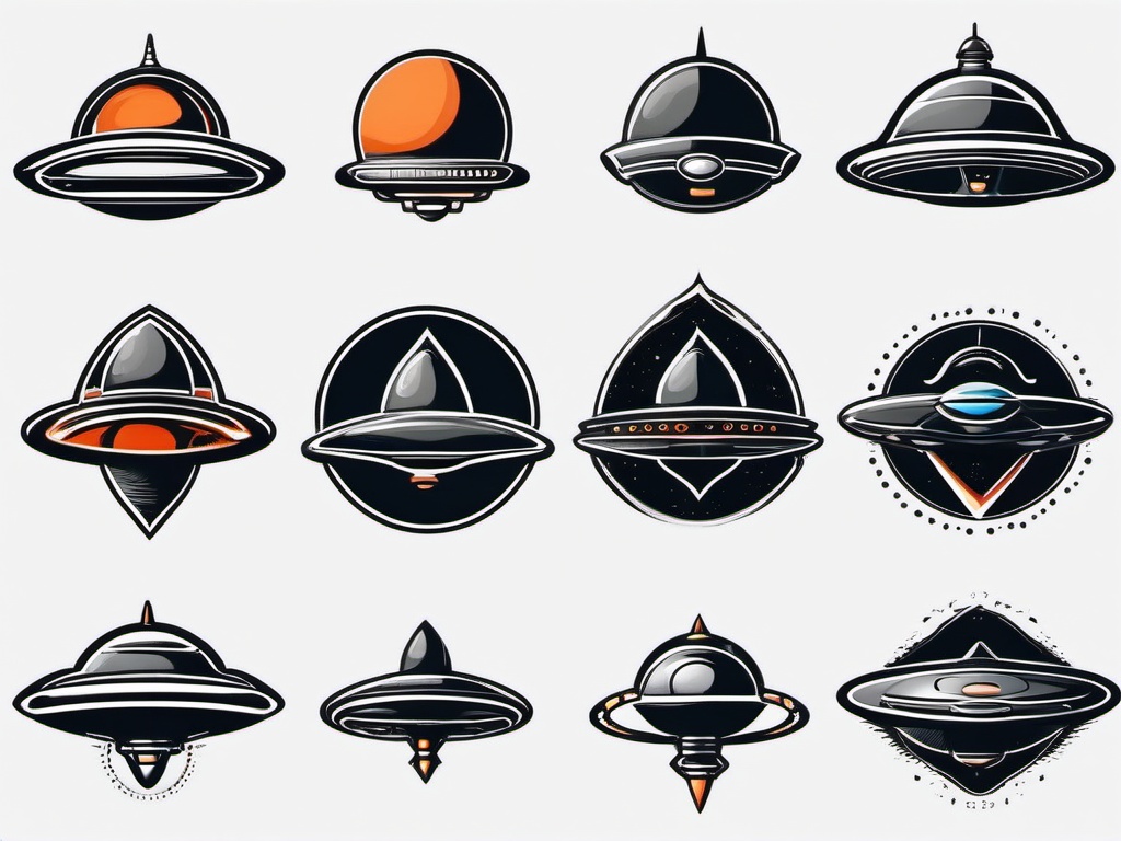 UFO Spaceship Tattoo - Symbolize extraterrestrial exploration with a UFO spaceship tattoo.  simple color tattoo,vector style,white background