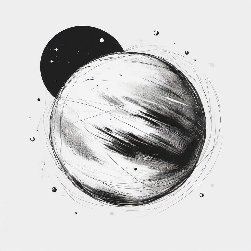 drawing of a planet in space  minimal rough sketch scribbles,doodles,black and white