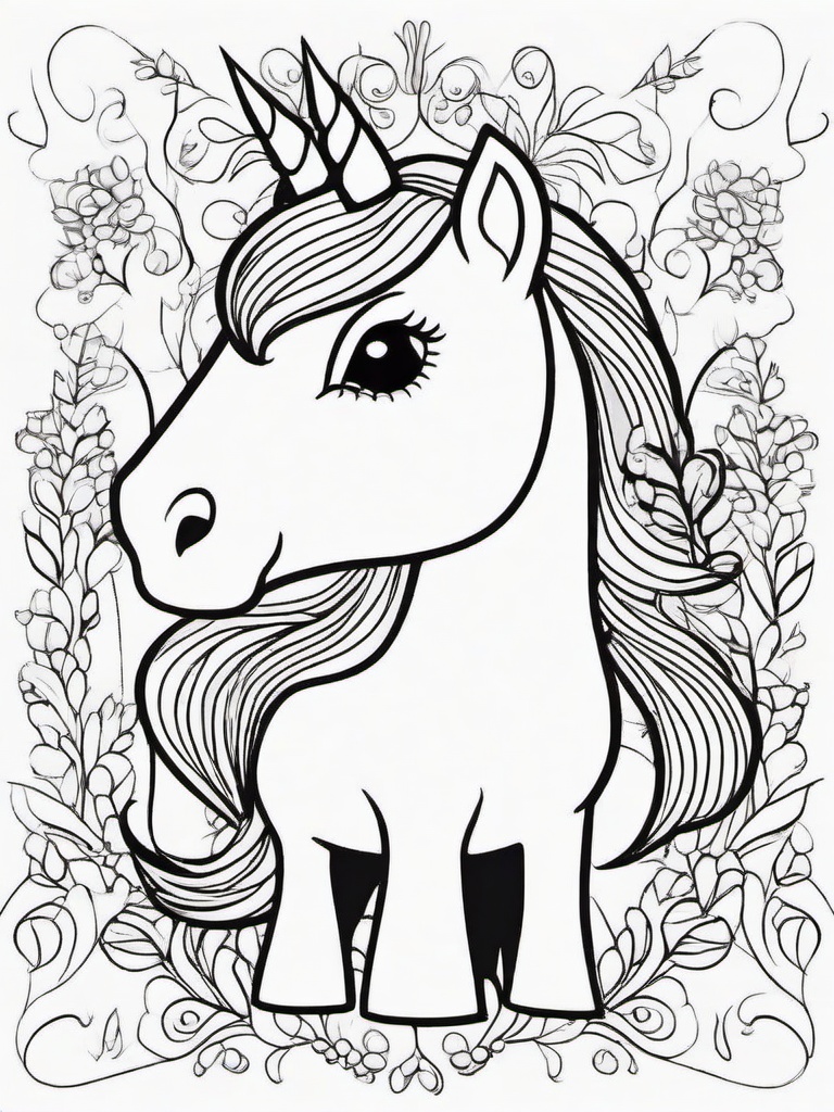 Cartoon Unicorn Coloring Pages - Whimsical Version of the Magical Creature  minimal black outline printable sheet, coloring page