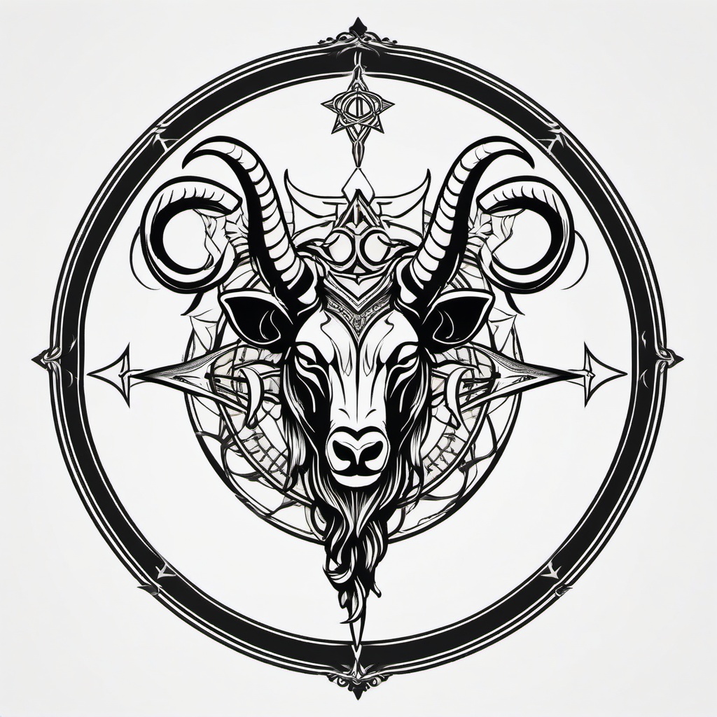 Baphomet Symbol Tattoo - A tattoo depicting the iconic symbol of Baphomet.  simple color tattoo design,white background