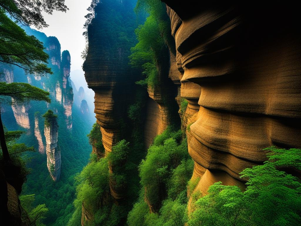 zhangjiajie national forest park, china - wanders among towering sandstone pillars like in the movie 'avatar.' 