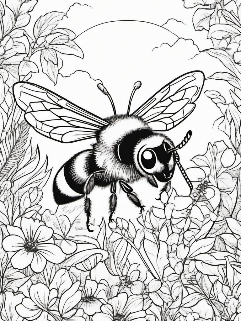 Bumble Bee Coloring Pages - Bumble Bee in the forest  simple coloring pages