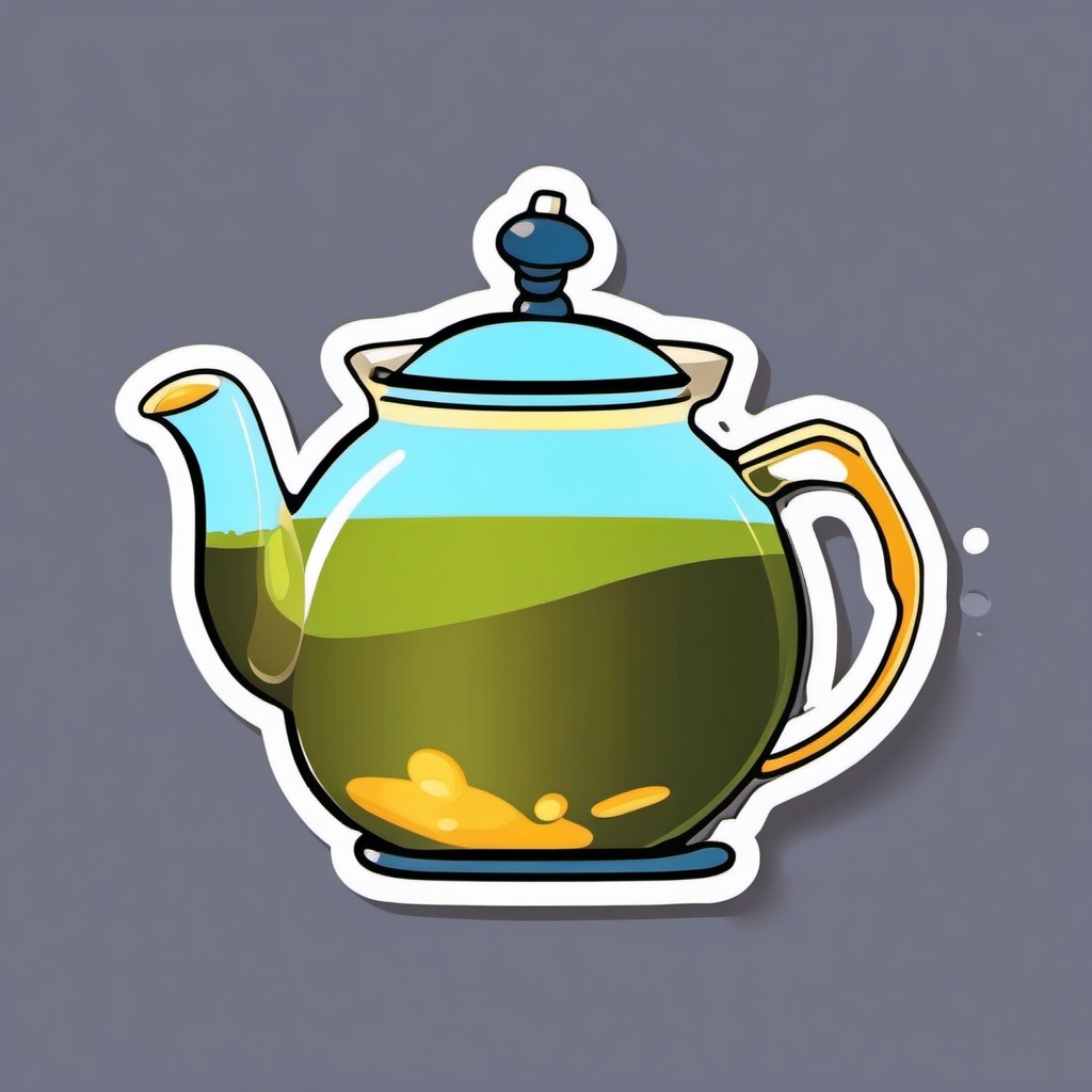 Teapot Pouring Sticker - Teapot pouring a stream of tea, ,vector color sticker art,minimal