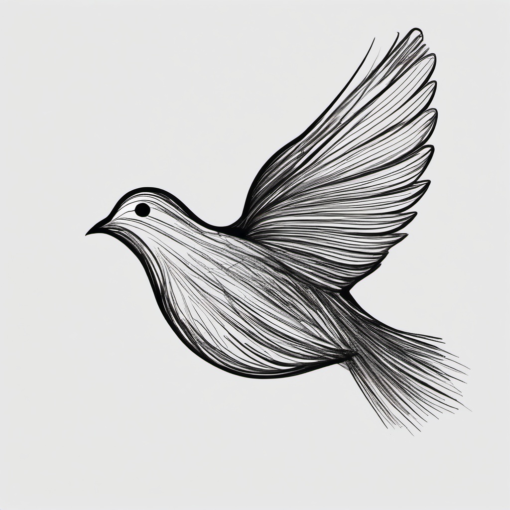 drawing of a dove with a heart  minimal rough sketch scribbles,doodles,black and white