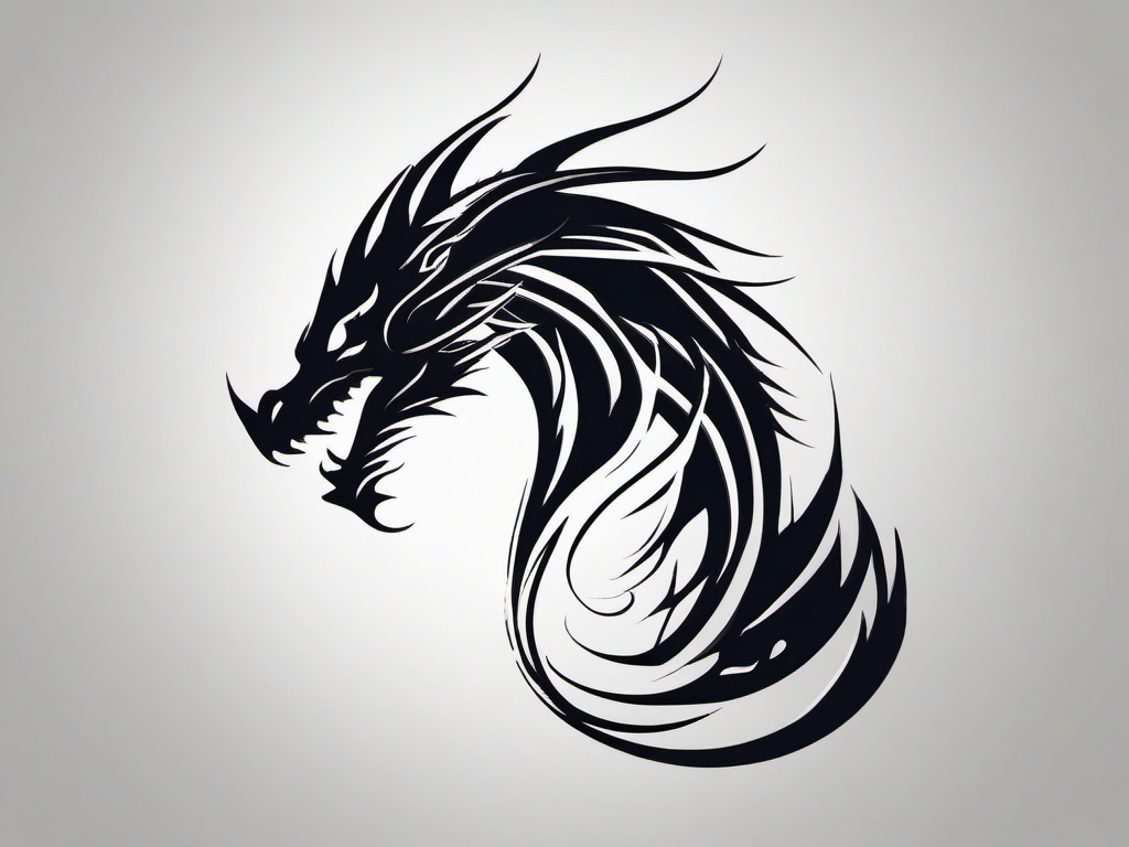 Dragon Silhouette Tattoo - Elegant tattoo capturing the silhouette of a dragon.  simple color tattoo,minimalist,white background