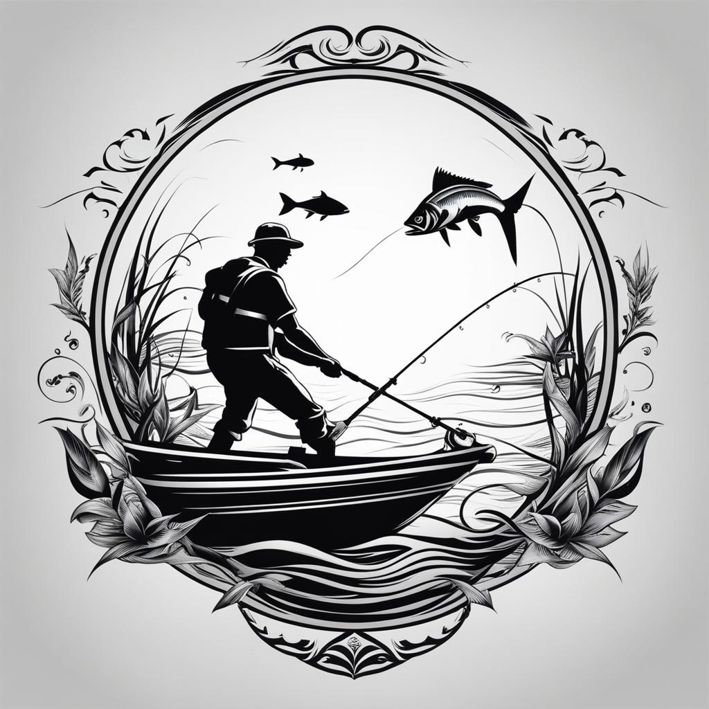 fishing tattoos black and white design 