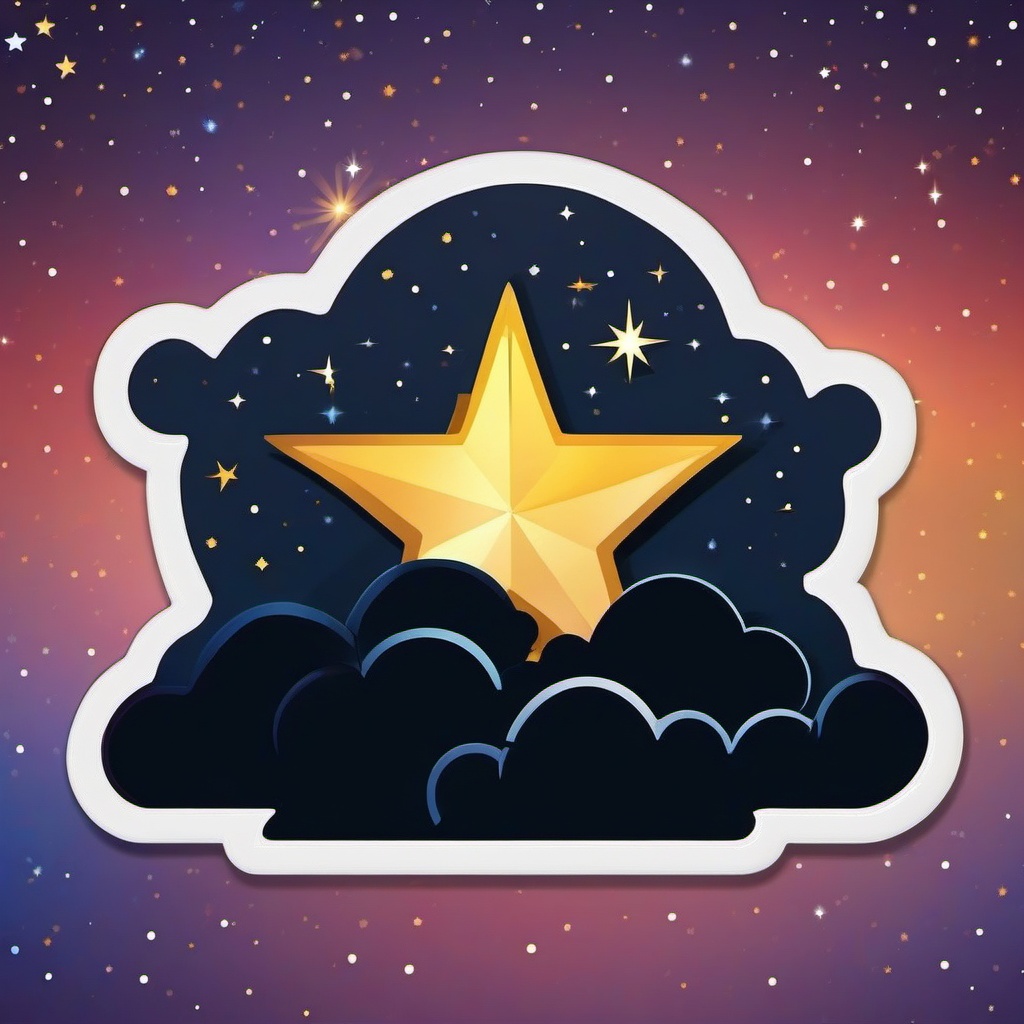 Star Sticker - Shining star in the night sky, ,vector color sticker art,minimal