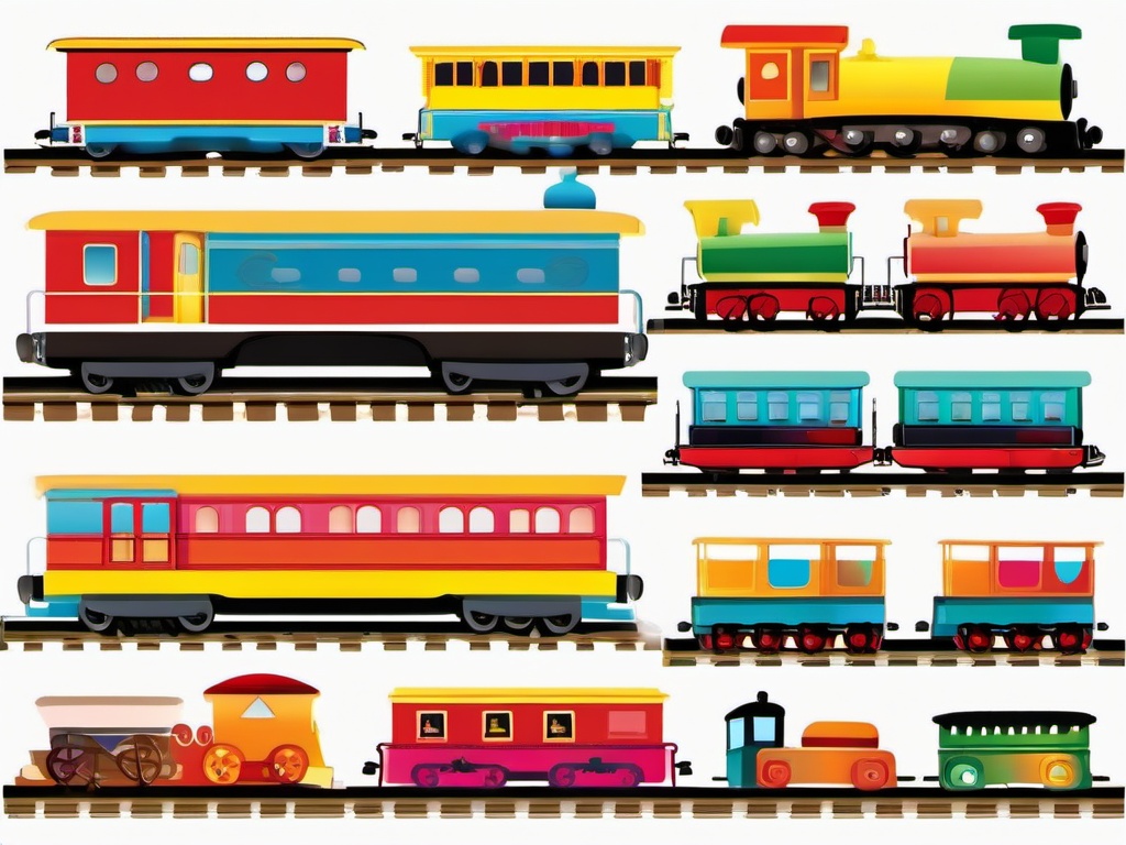 Train clipart - colorful toy train set with cars  