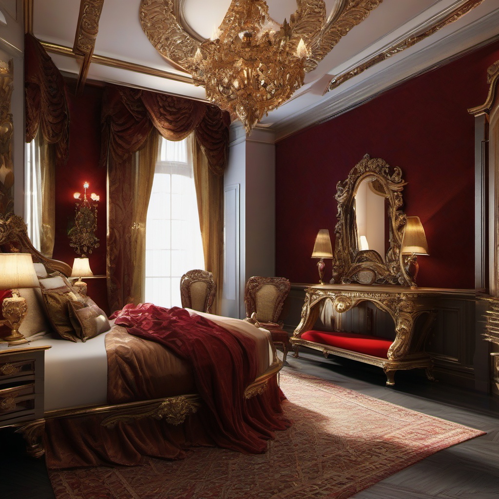 Majestic Renaissance Elegance - Add the grandeur and elegance of the Renaissance era to your bedroom. , bedroom interior decor design ideas, multicoloured, photo realistic, hyper detail, high resolution,