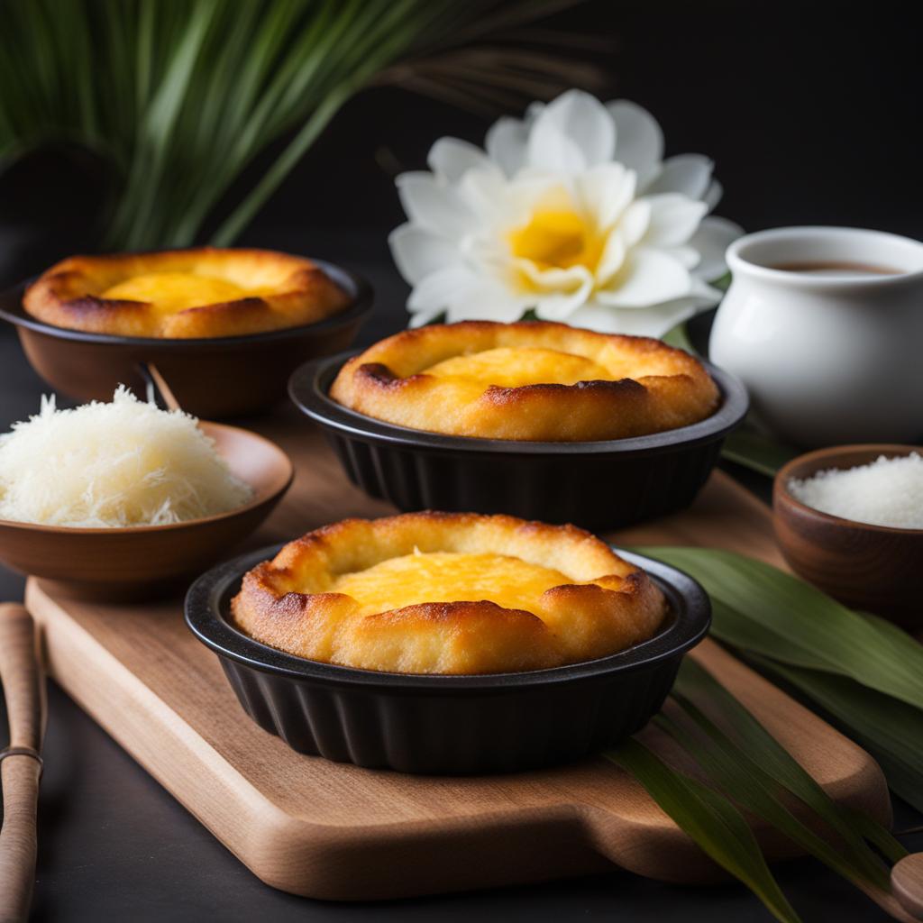 bibingka, filipino rice cake with cheese, sugar, and coconut milk. 