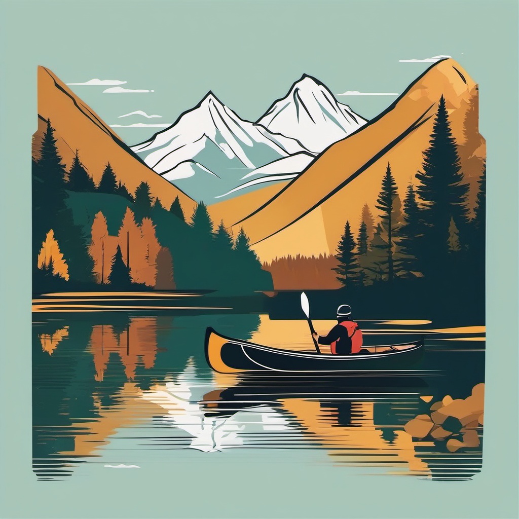 Mountain Lake Canoe clipart - Canoeing on a pristine mountain lake, ,vector color clipart,minimal