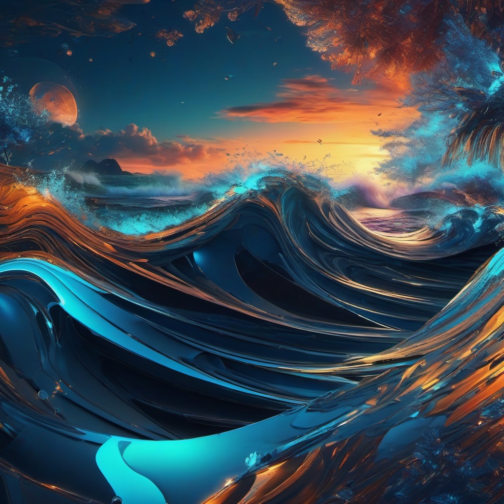 Desktop Wallpaper 4K - 4K Futuristic Coastal Cyberspace  intricate patterns, splash art, wallpaper art