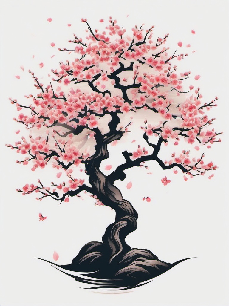 Cherry Blossom Tree Japanese Tattoo - Elegant and symbolic, featuring cherry blossoms on a traditional Japanese tattoo tree.  simple color tattoo,white background,minimal