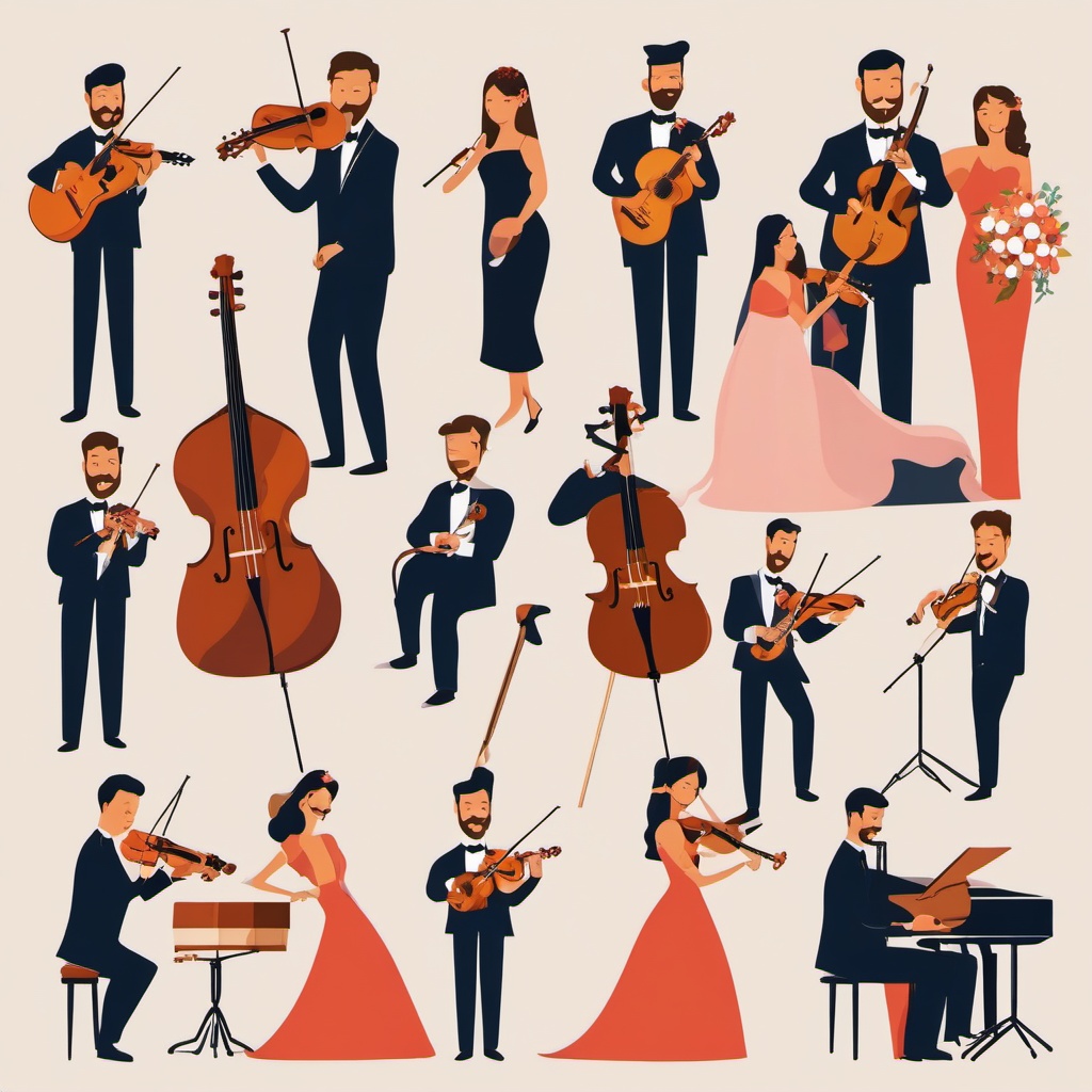 Wedding Music clipart - Musicians at the wedding, ,vector color clipart,minimal