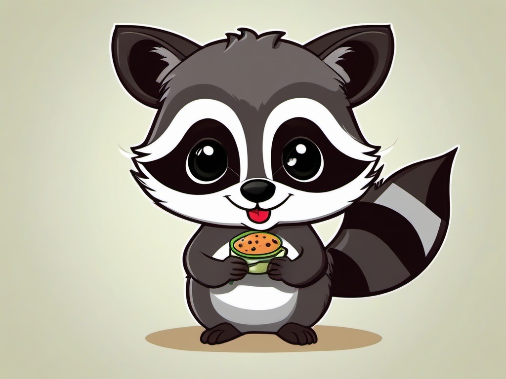 Raccoon Cartoon - Cartoon of raccoon holding a snack  