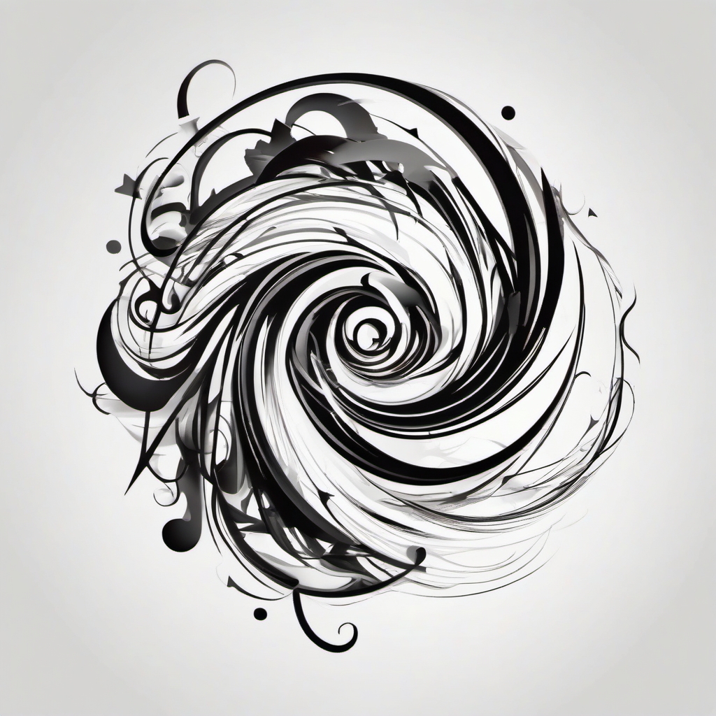 Abstract anarchy swirl tattoo. Chaotic elegance.  color tattoo minimalist white background