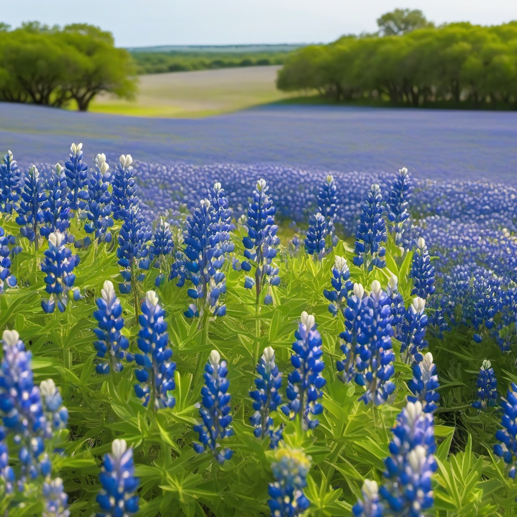 Bluebonnet Clip Art - A field of bluebonnets in full bloom,  color vector clipart, minimal style