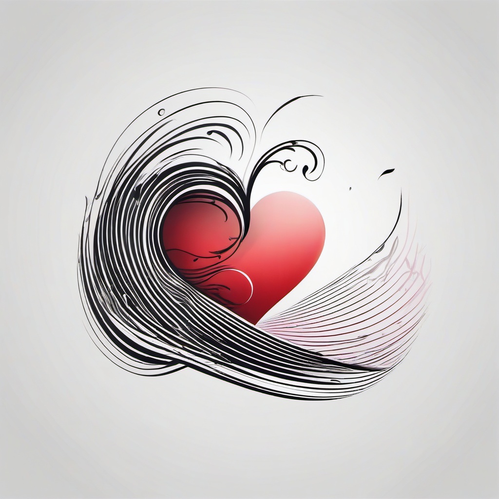 Heart Wave Tattoo - Infuse love and fluidity with a tattoo featuring a heart-shaped wave.  simple vector color tattoo,minimal,white background