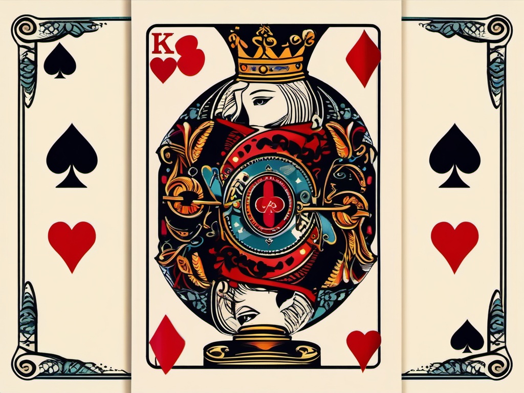 King of Hearts Card Tattoo-Creative and playful tattoo featuring the king of hearts card, perfect for fans of card games and love symbolism.  simple color vector tattoo