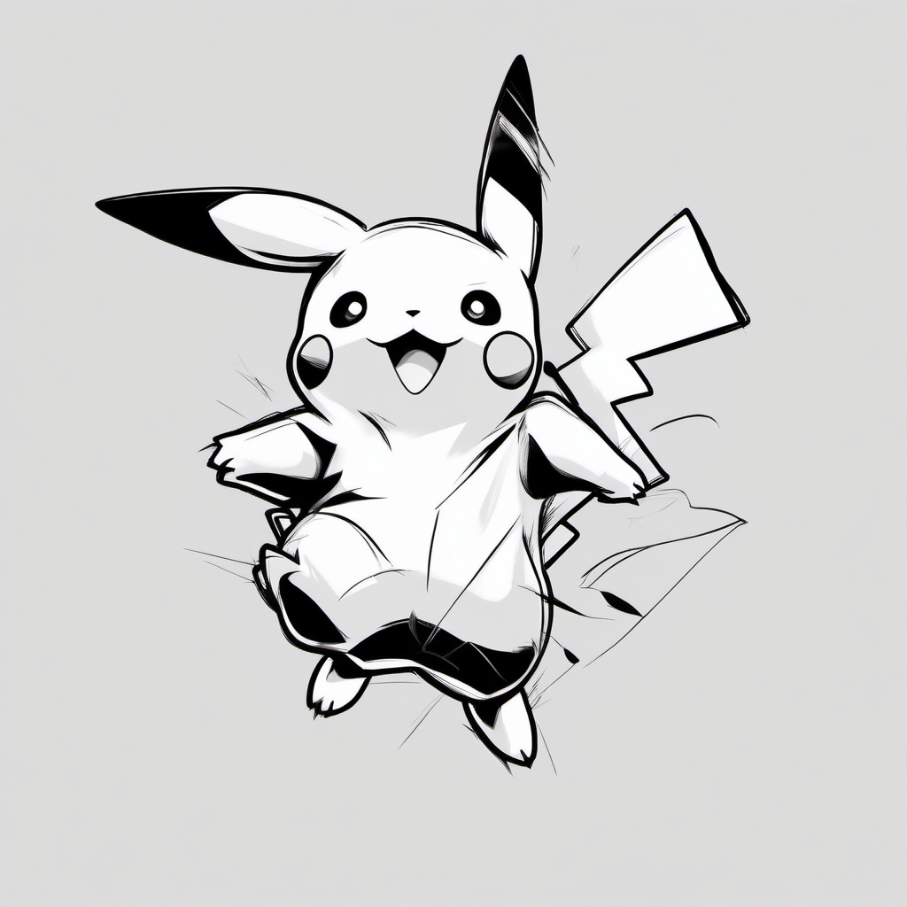 drawing of Pikachu jumping  minimal rough sketch scribbles,doodles,black and white