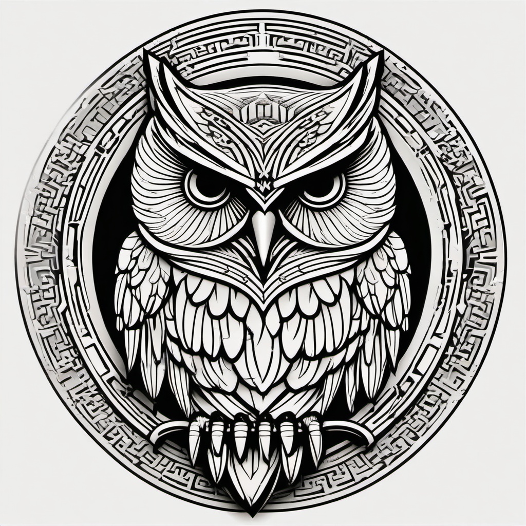 Greek Owl Tattoo - Pay homage to ancient Greece with a tattoo featuring a Greek-inspired owl.  simple color tattoo,vector style,white background