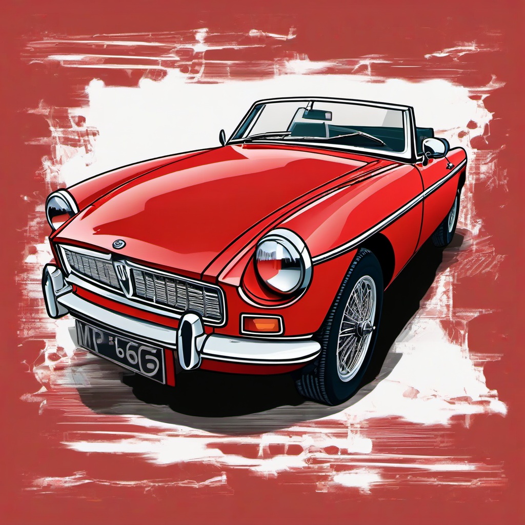 mgb roadster 1965 model, red colour with 72 spoke wire wheels  colors,professional t shirt vector design, white background