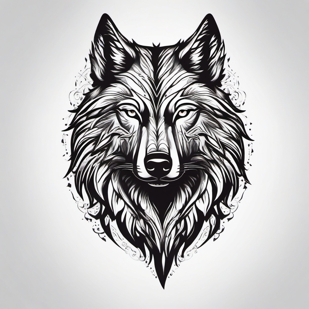 Alpha Wolf Tattoo,tattoo representing the leader of the wolf pack, symbol of authority and strength. , tattoo design, white clean background