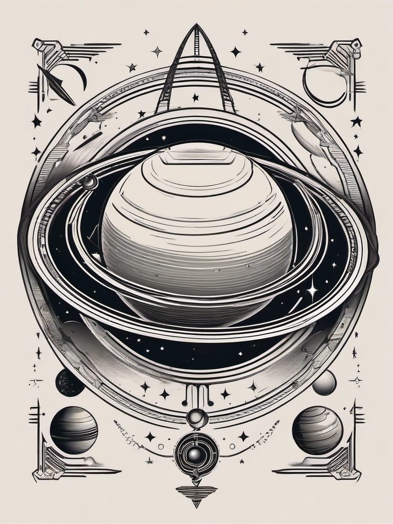 Tattoos of Saturn-Intricate and symbolic tattoos featuring the planet Saturn, capturing themes of astronomy and celestial beauty.  simple color vector tattoo