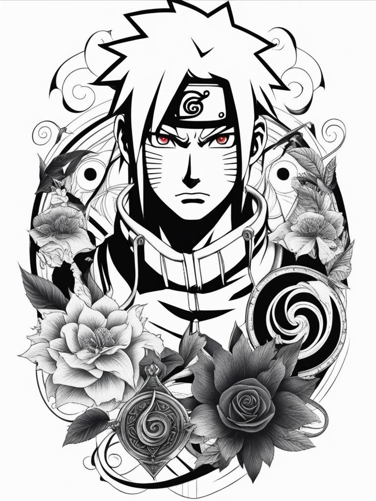 naruto tattoo inspired by the popular anime and manga series, featuring iconic characters. 