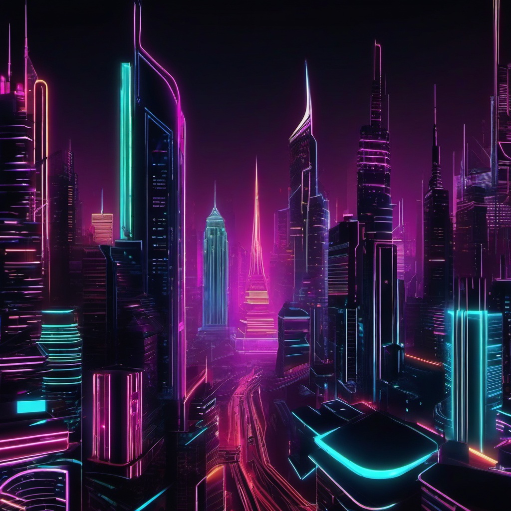 Neon Futuristic Cityscape Cool Backgrounds for Phone intricate details, patterns, wallpaper photo