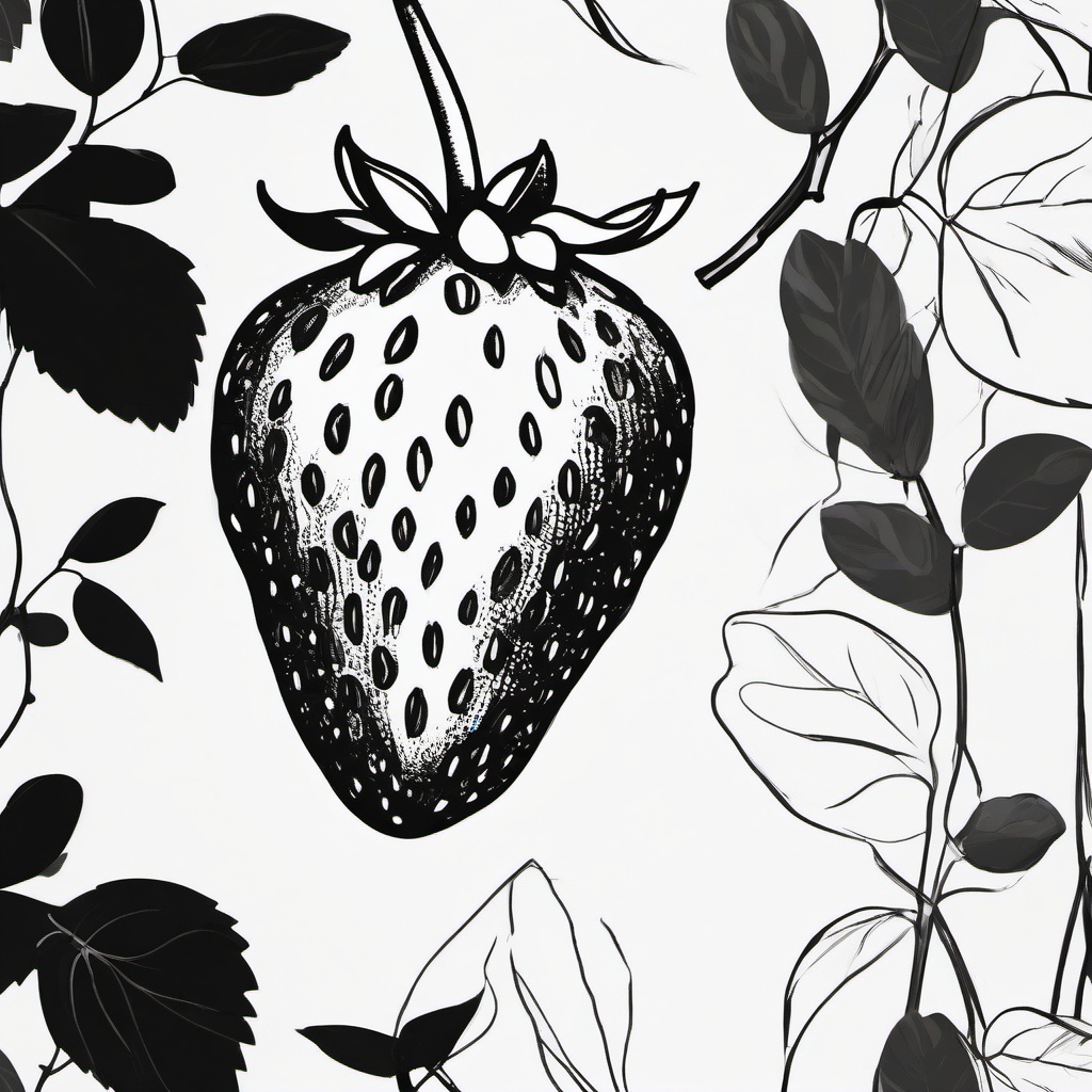 sketch of a strawberry  minimal rough sketch scribbles,doodles,black and white