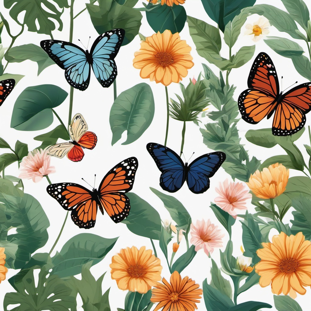 Butterfly Garden Oasis clipart - Garden as an oasis for butterflies, ,vector color clipart,minimal