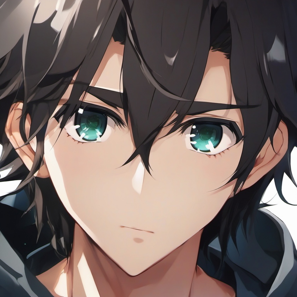 boy fac, dark hair,  front facing ,close shot, cute anime color style, pfp