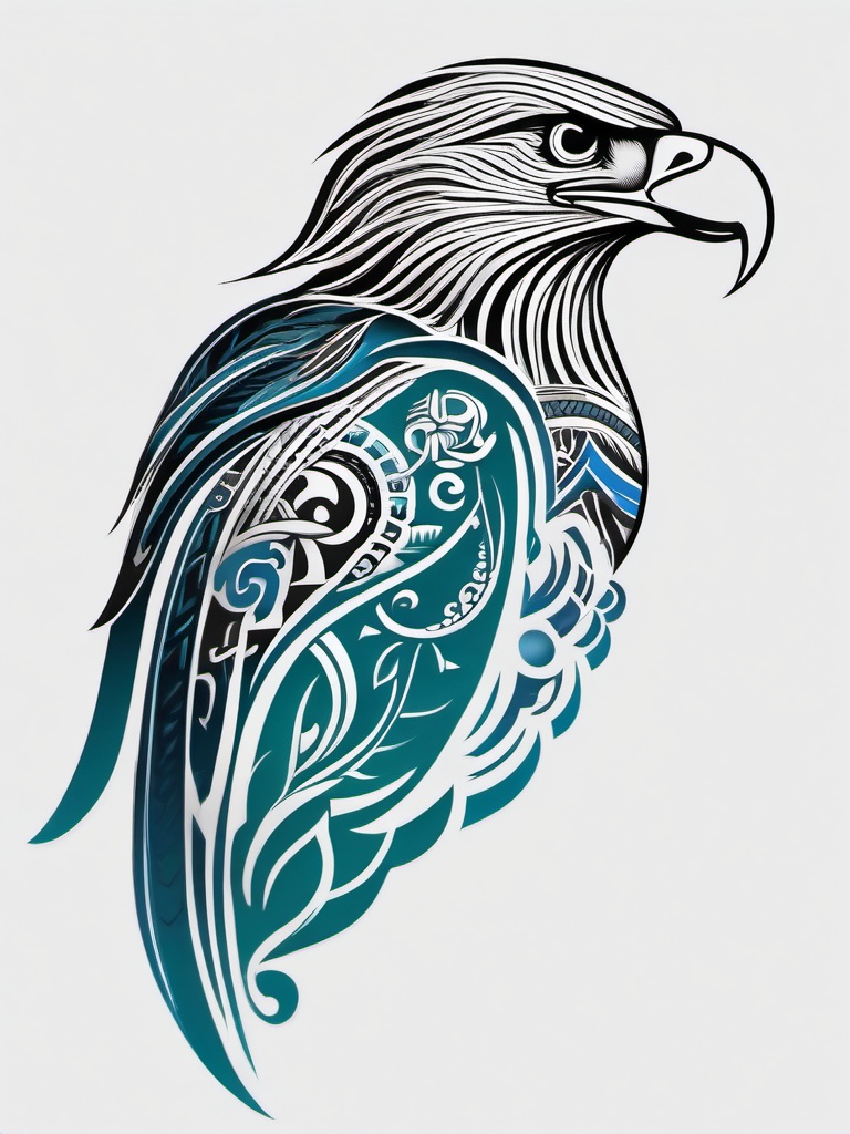 eagle maori tattoo  simple color tattoo,minimalist,white background