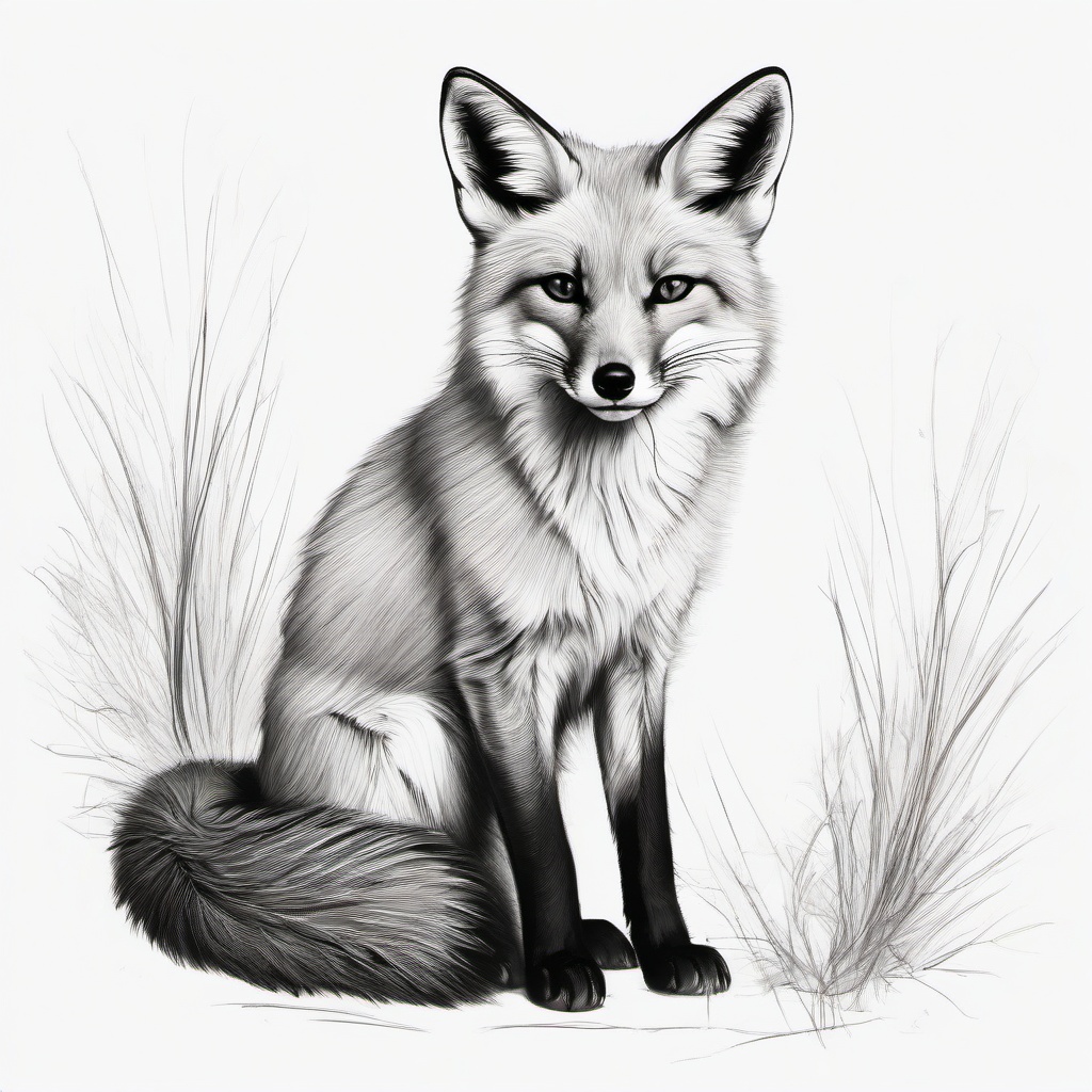 drawing of a Tibetan sand fox  minimal rough sketch scribbles,doodles,black and white