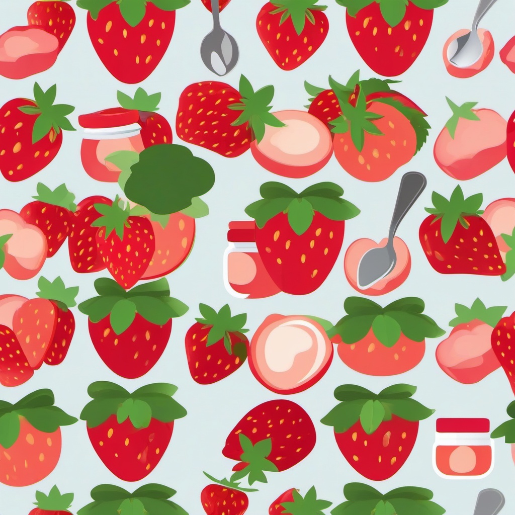 Strawberry Jam Jar with Spoon Clipart - A jar of homemade strawberry jam with a spoon.  color vector clipart, minimal style