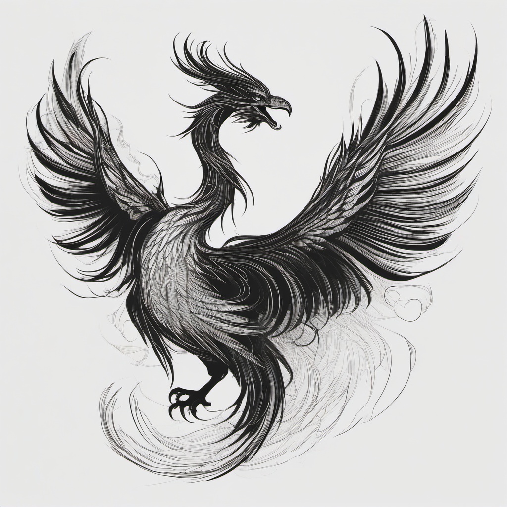 drawing of a phoenix dragon  minimal rough sketch scribbles,doodles,black and white