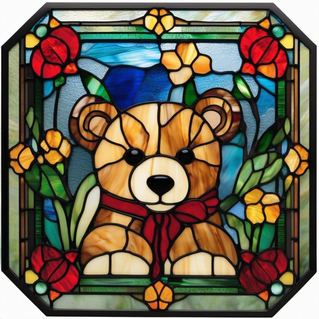 Teddy Bear Stained Glass - Capture the nostalgic charm of teddy bears with stained glass art, featuring these cuddly companions in colorful and endearing designs.  