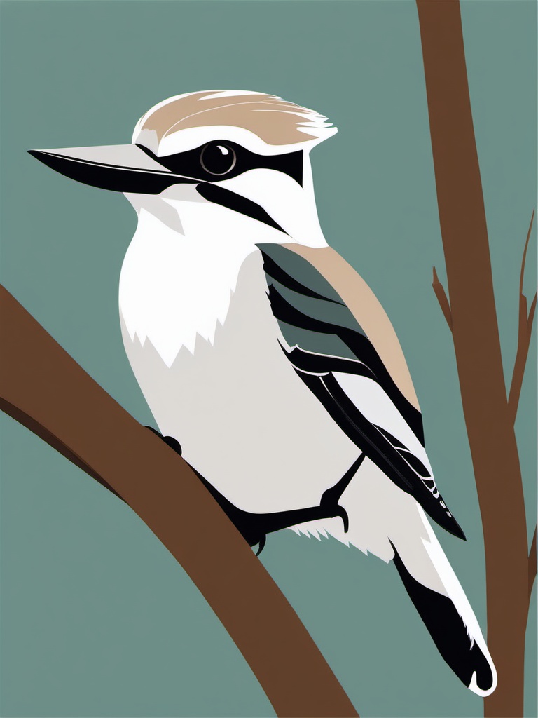 Kookaburra Clipart - Kookaburra perched on a eucalyptus branch , minimal, 2d