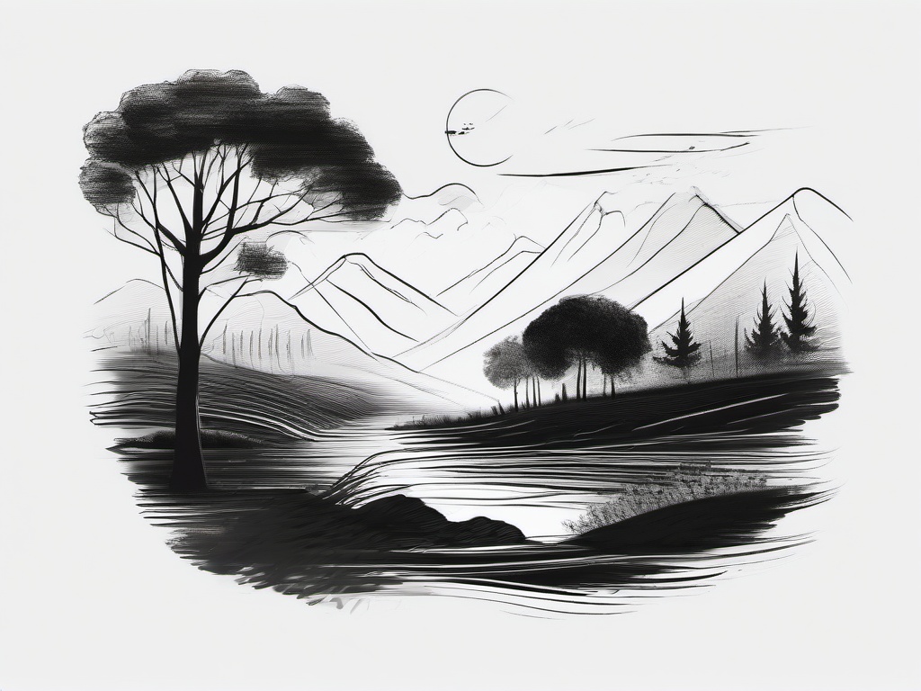 a simple drawing of nature  minimal rough scribbles,doodles,black and white